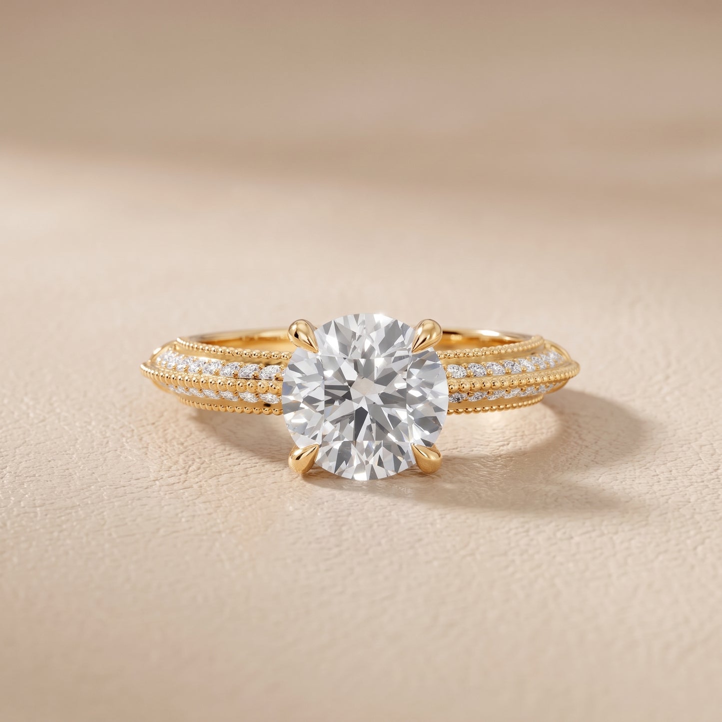 Indie Vintage Milgrain Round Diamond Engagement Ring in Yellow Gold - front.jpg