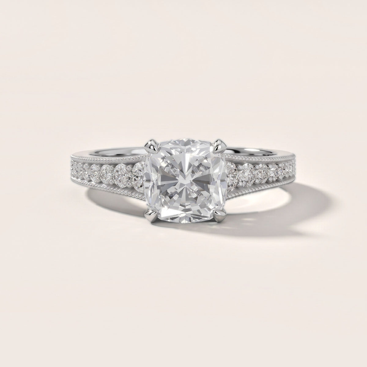 Mary Milgrain Pavé Cushion Diamond Engagement Ring in Silver - front.jpg