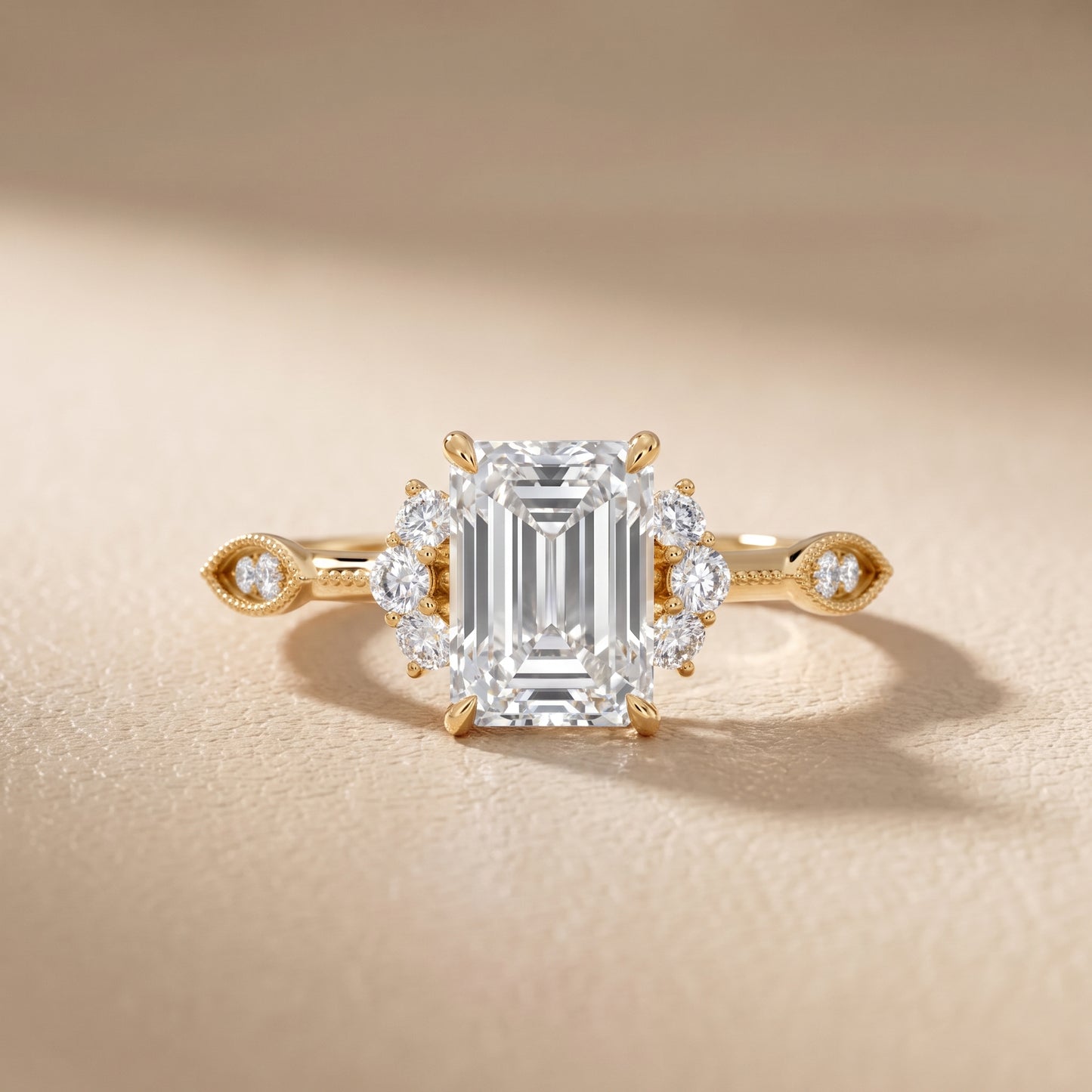 Naomi Vintage Milgrain Emerald Diamond Engagement Ring in Yellow Gold - front.jpg
