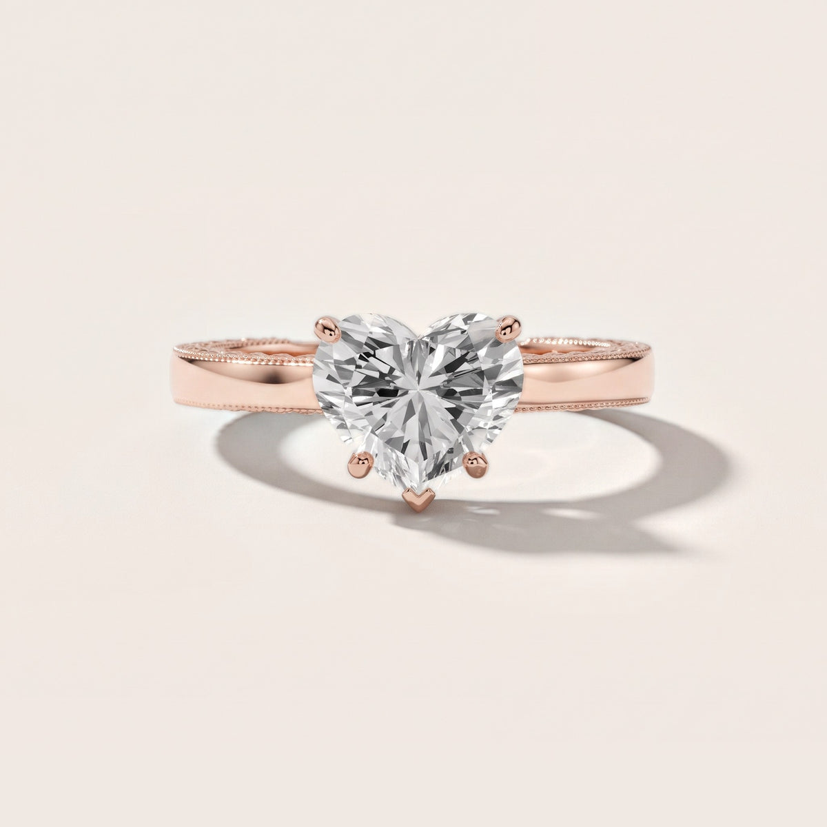 Kerry Engraved Solitaire Heart Diamond Engagement Ring in Rose Gold - front.jpg