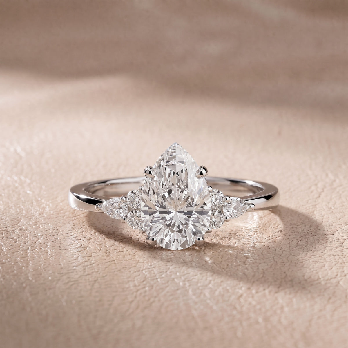 Amelia Three Stone Pear Diamond Engagement Ring in White Gold - front.jpg