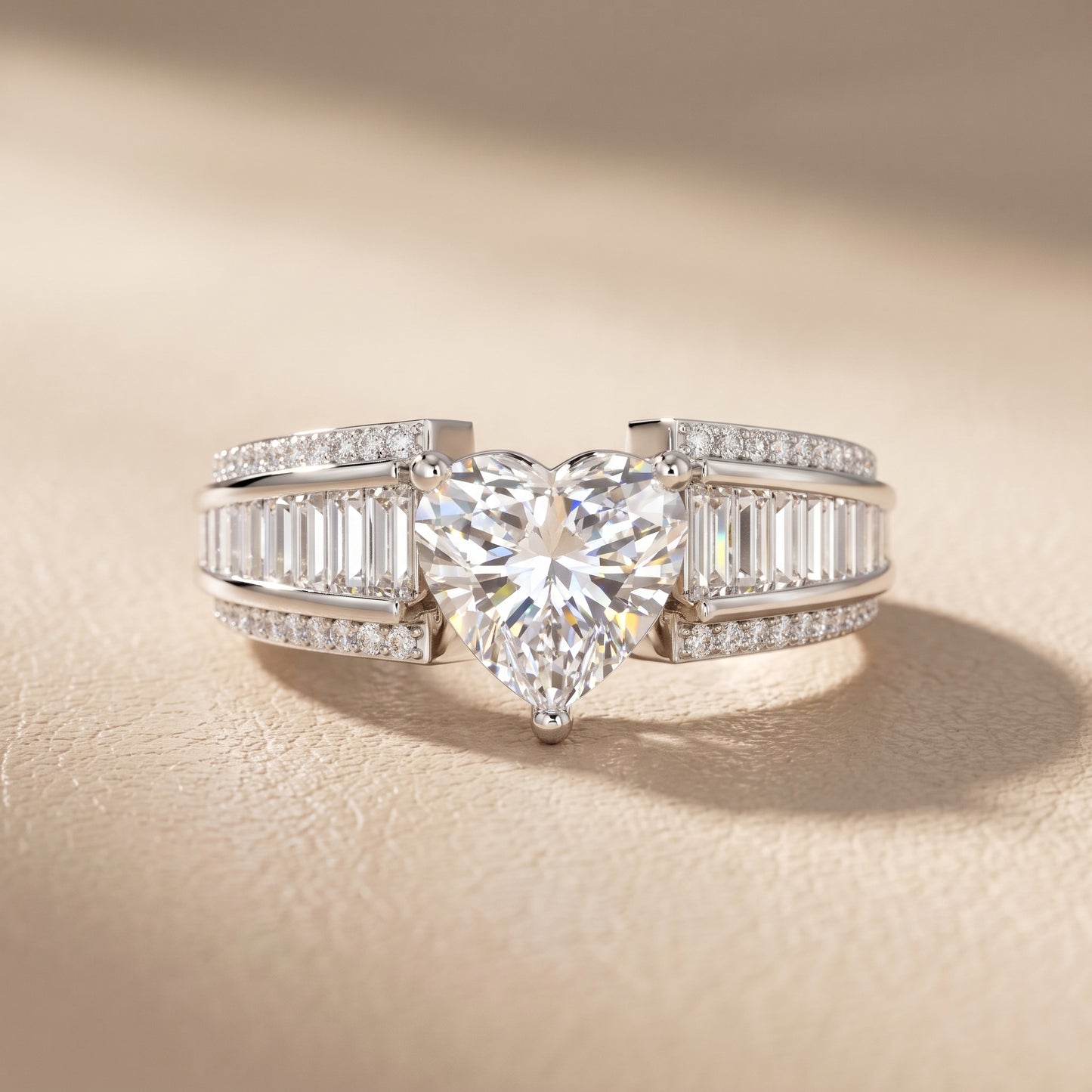 Halle Channel Set Baguette Accent Heart Diamond Engagement Ring in Platinum - front.jpg