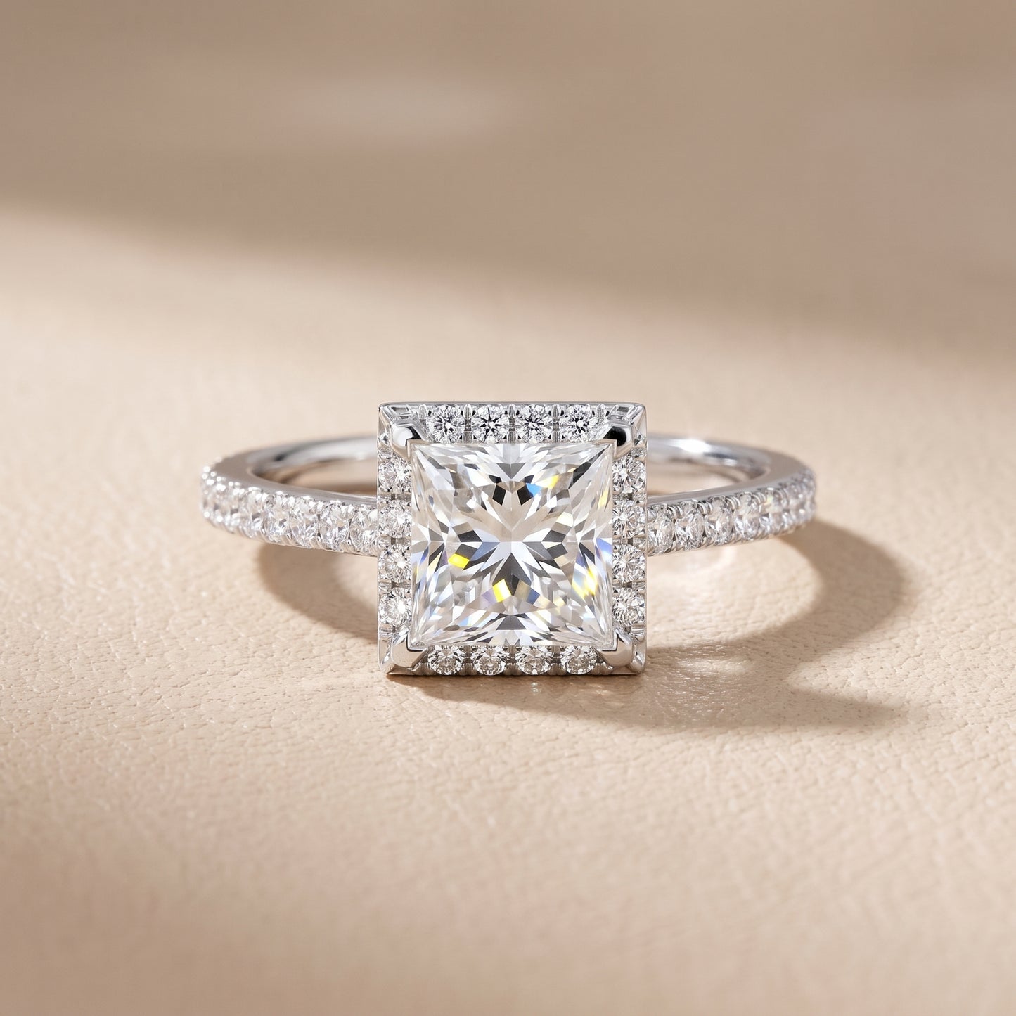 Willa Halo Micropavé Princess Diamond Engagement Ring in Silver - front.jpg