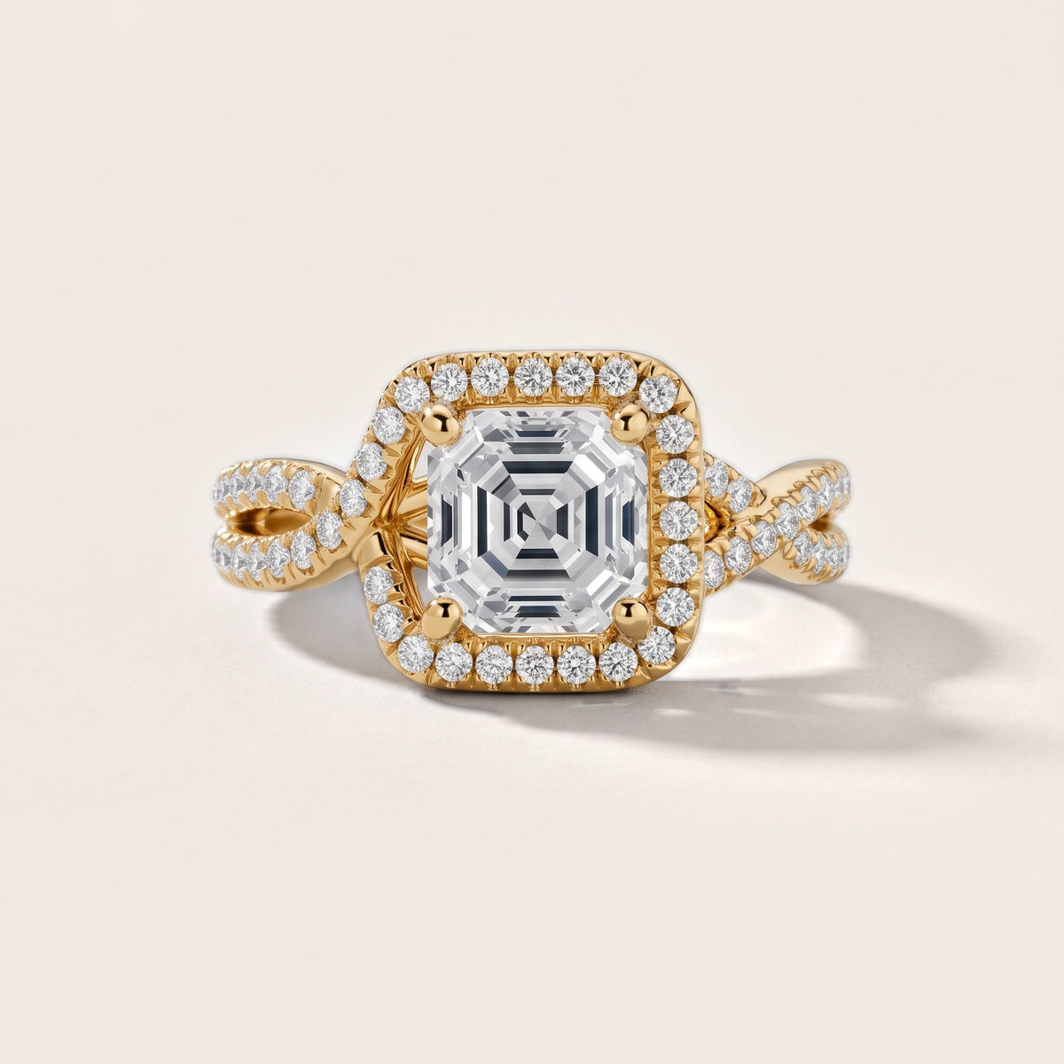 Selma Twist Halo Asscher Diamond Engagement Ring in Yellow Gold - front.jpg