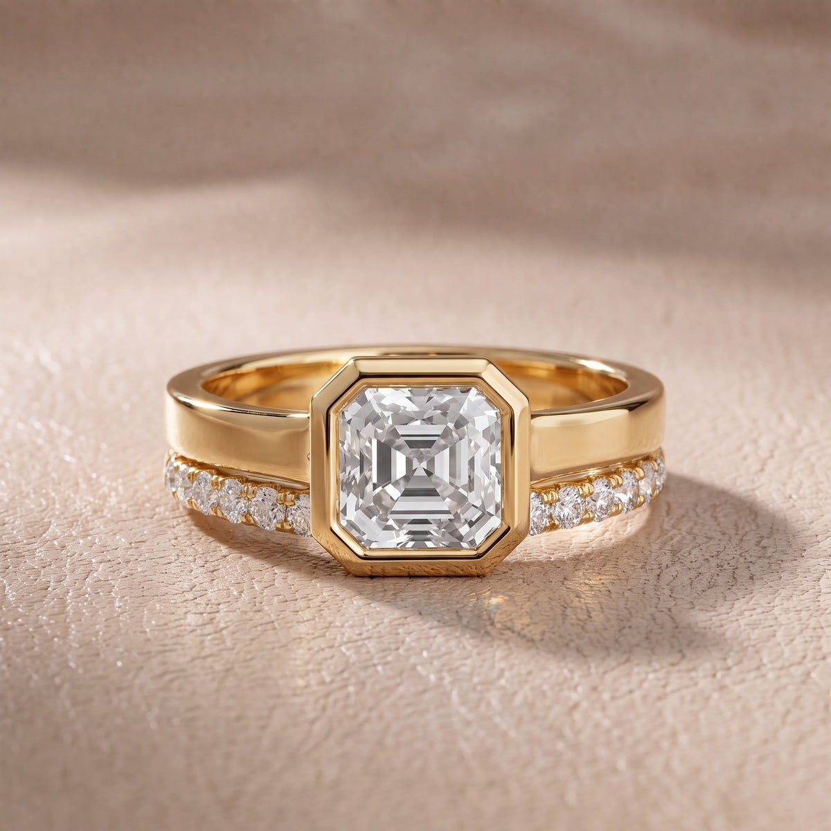 Ayla Bezel Bypass Asscher Diamond Engagement Ring in Yellow Gold - front.jpg