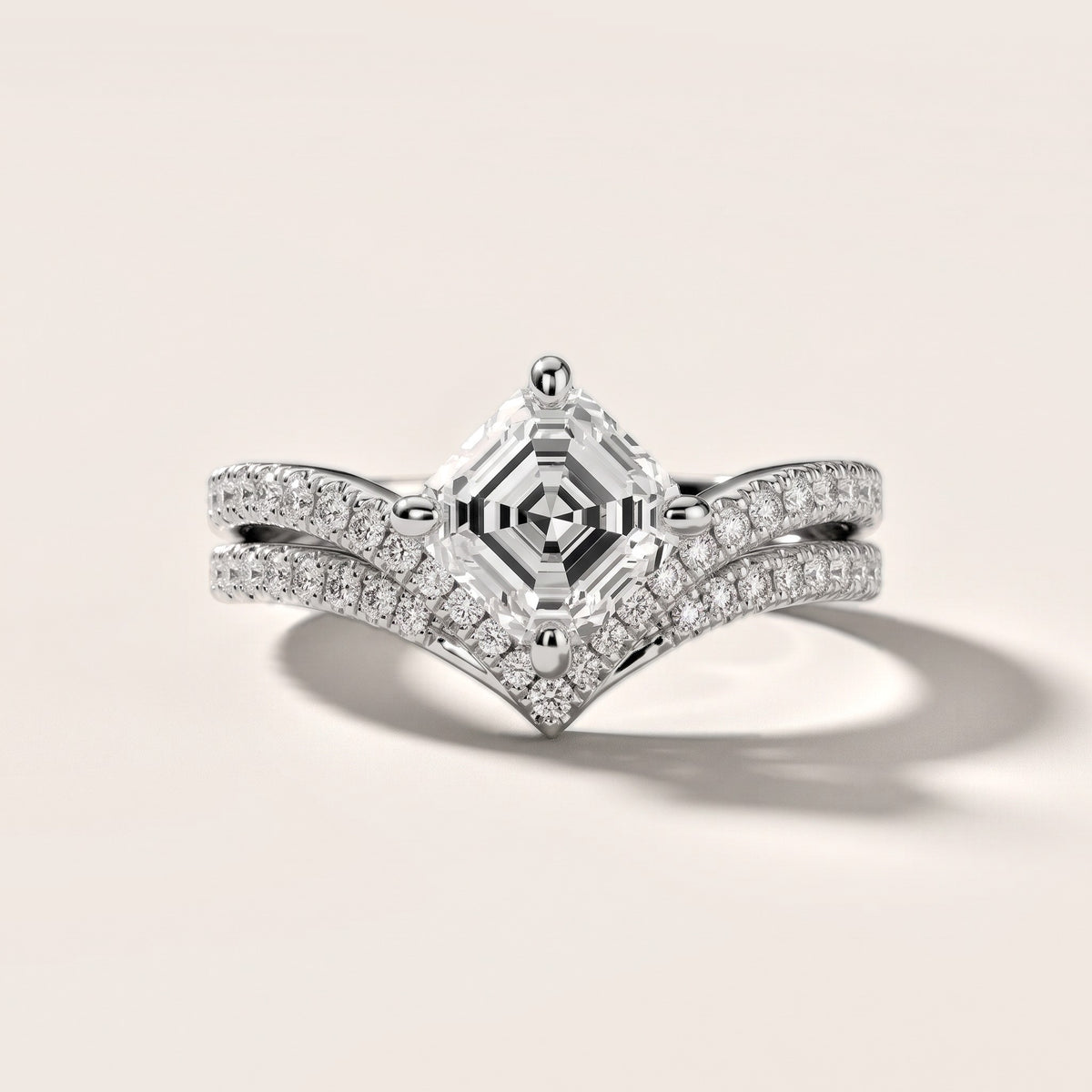 Boise Chevron Pavé Asscher Diamond Engagement Ring in Silver - front.jpg