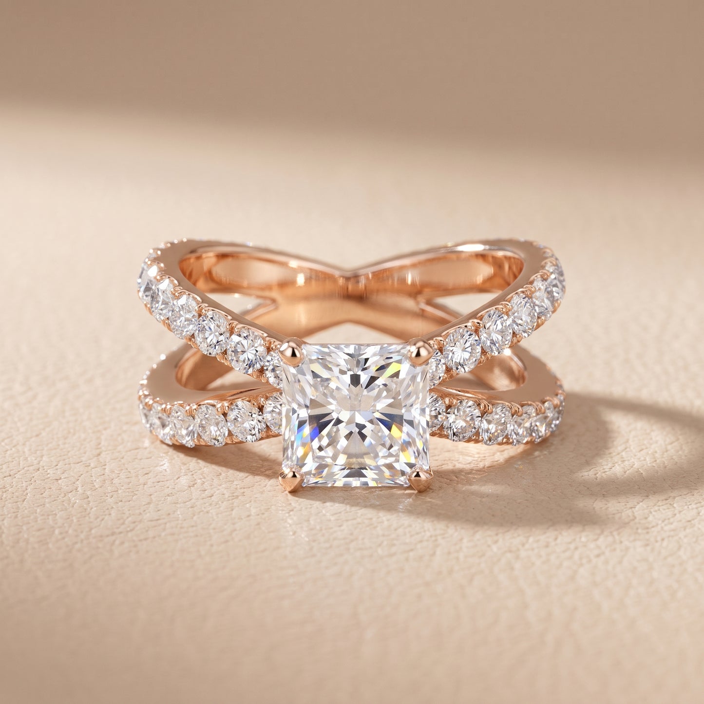 Lior Criss Cross Pavé Radiant Diamond Engagement Ring in Rose Gold - front.jpg