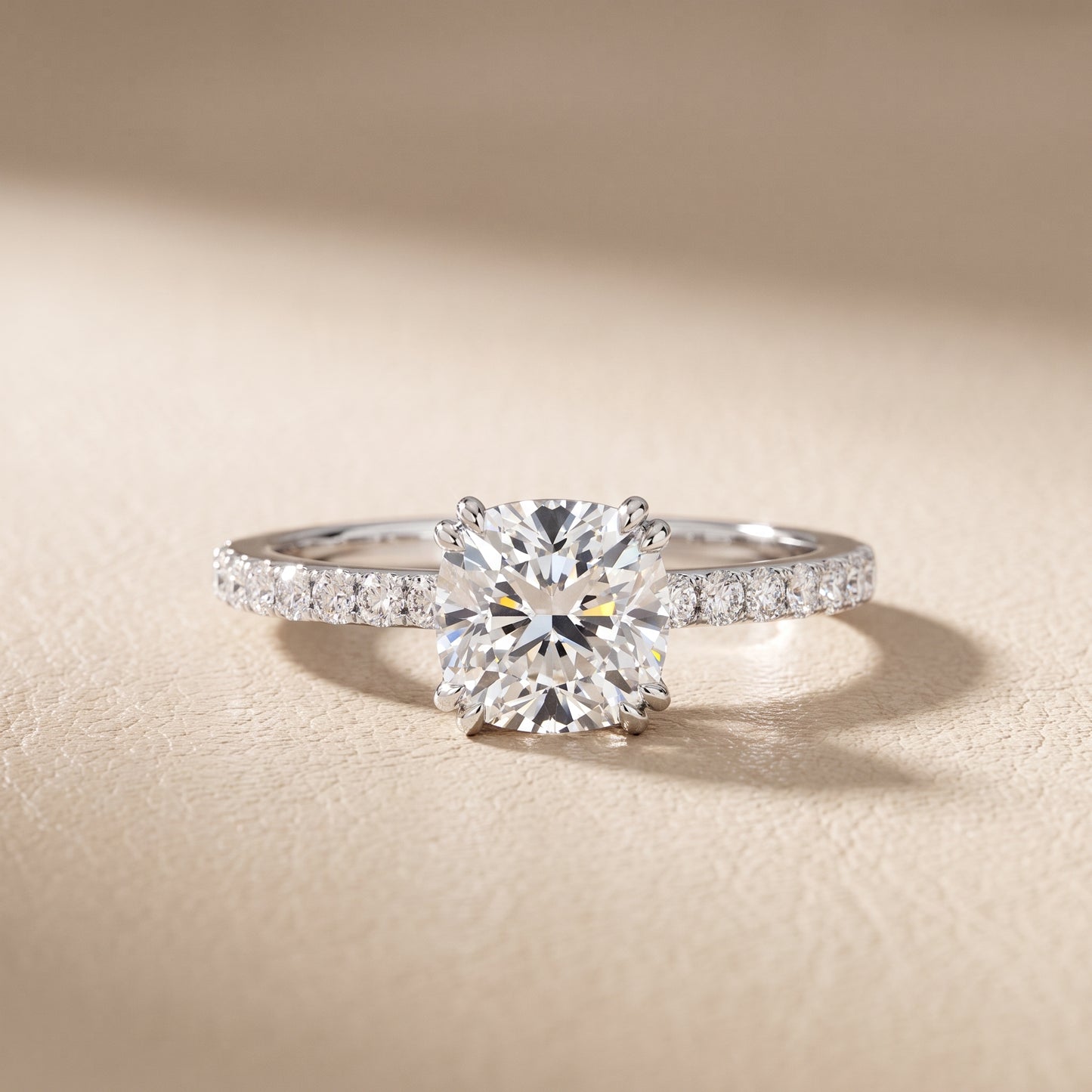 Novara Solitaire Pavé Cushion Diamond Ring in Silver - front.jpg