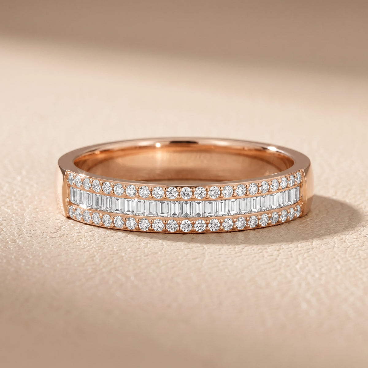 Caroline Channel Set Baguette & Round Diamond Anniversary Ring in Rose Gold - front.jpg