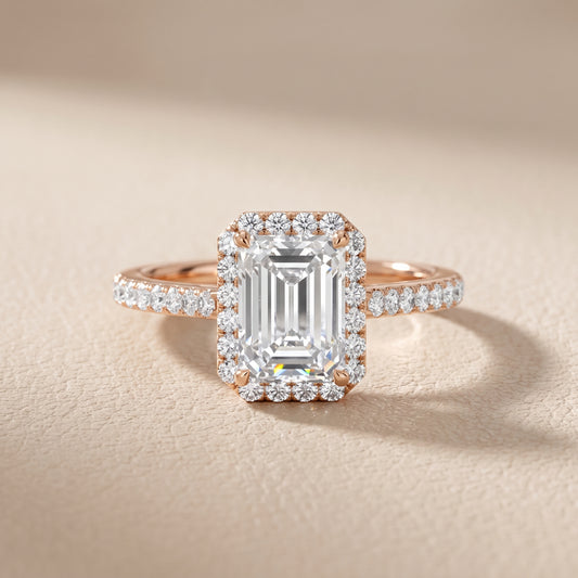 Alma Halo Pavé Emerald Diamond Engagement Ring in Rose Gold - front.jpg