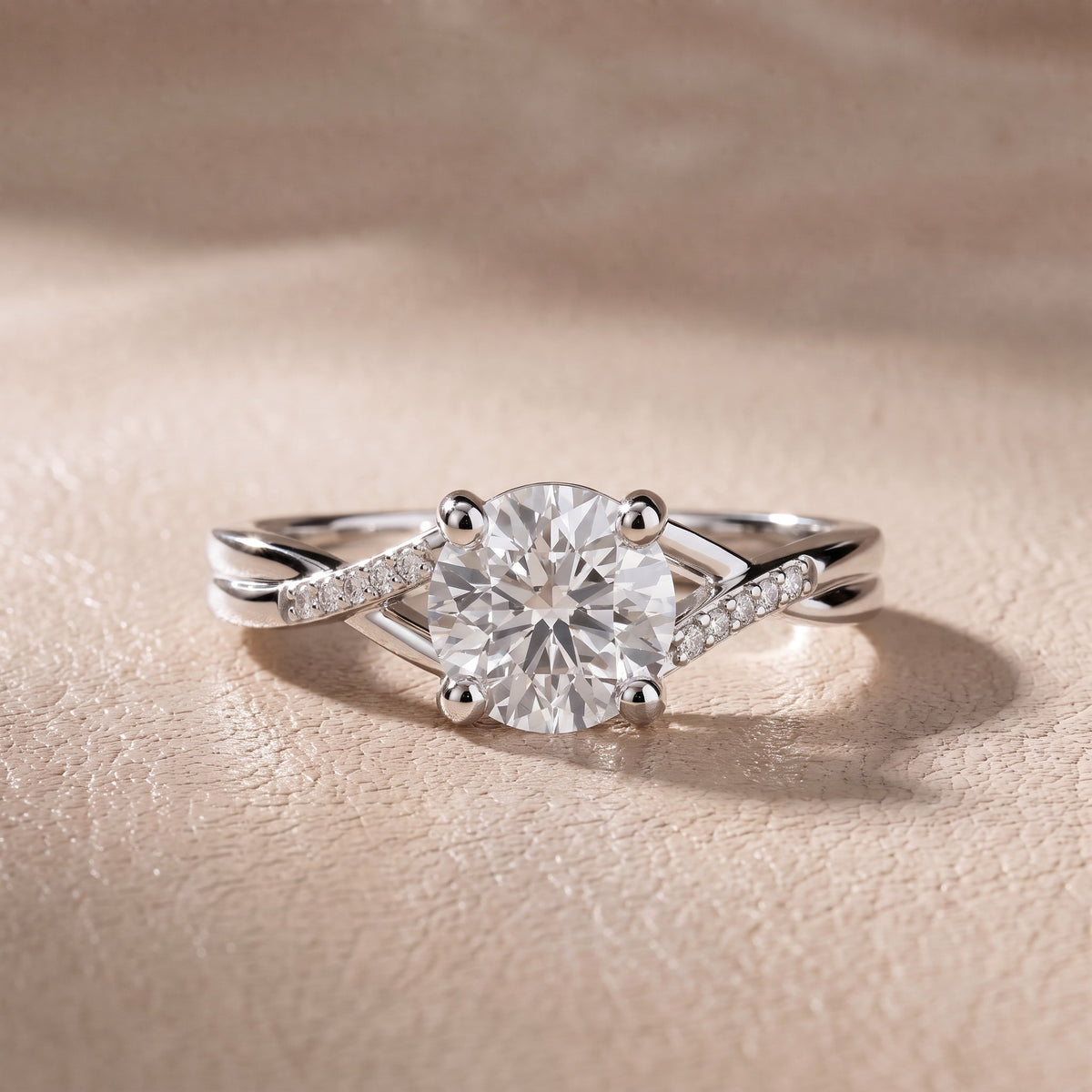 Veronica Twist Side Stone Round Diamond Engagement Ring in White Gold - front.jpg
