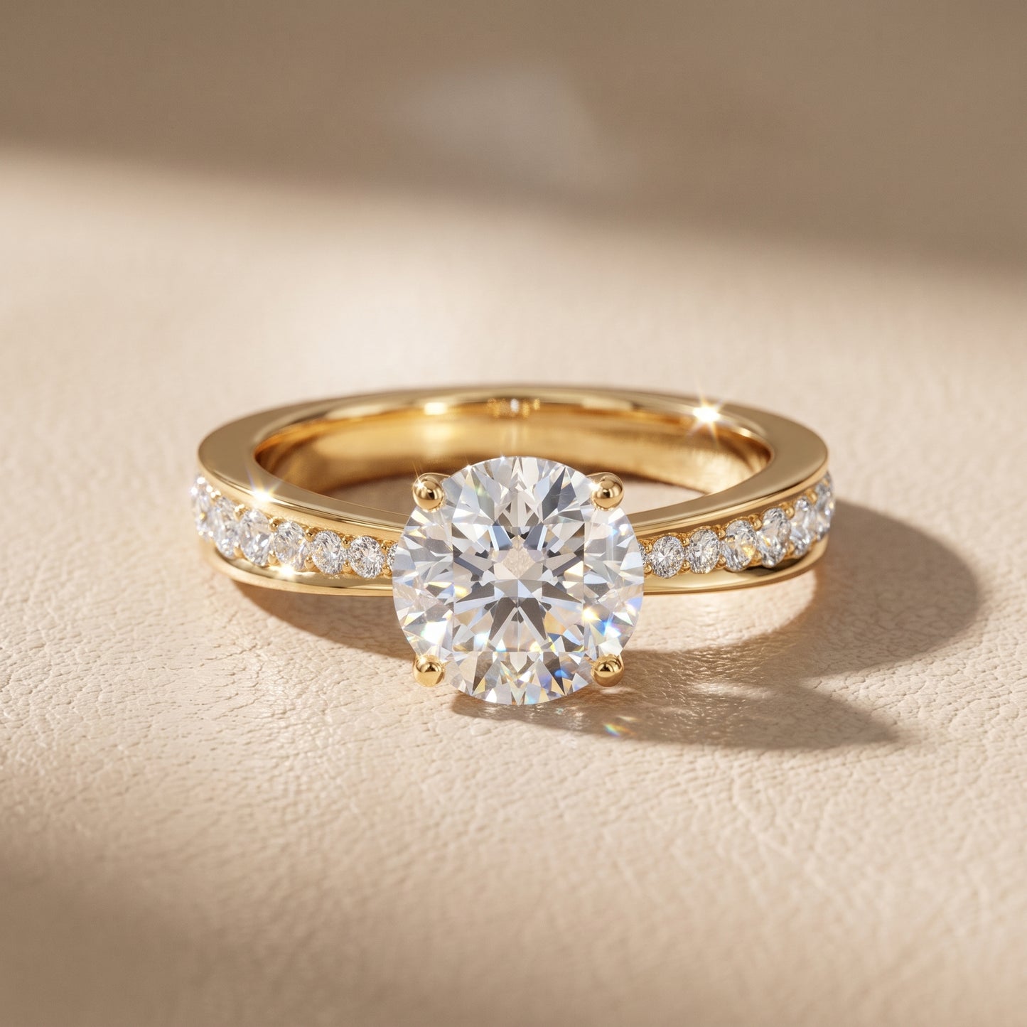 Rhea Sidestone Pavé Round Diamond Engagement Ring in Yellow Gold - front.jpg