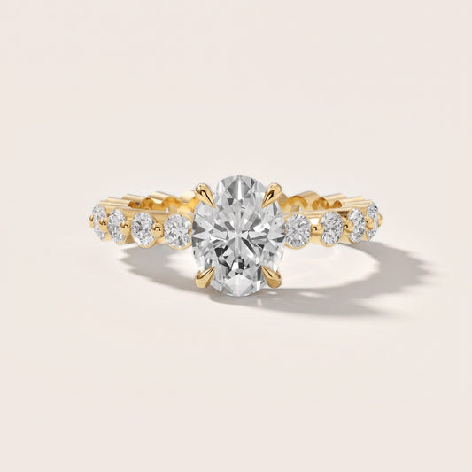 Piper Sidestone Oval Diamond Engagement Ring in Yellow Gold