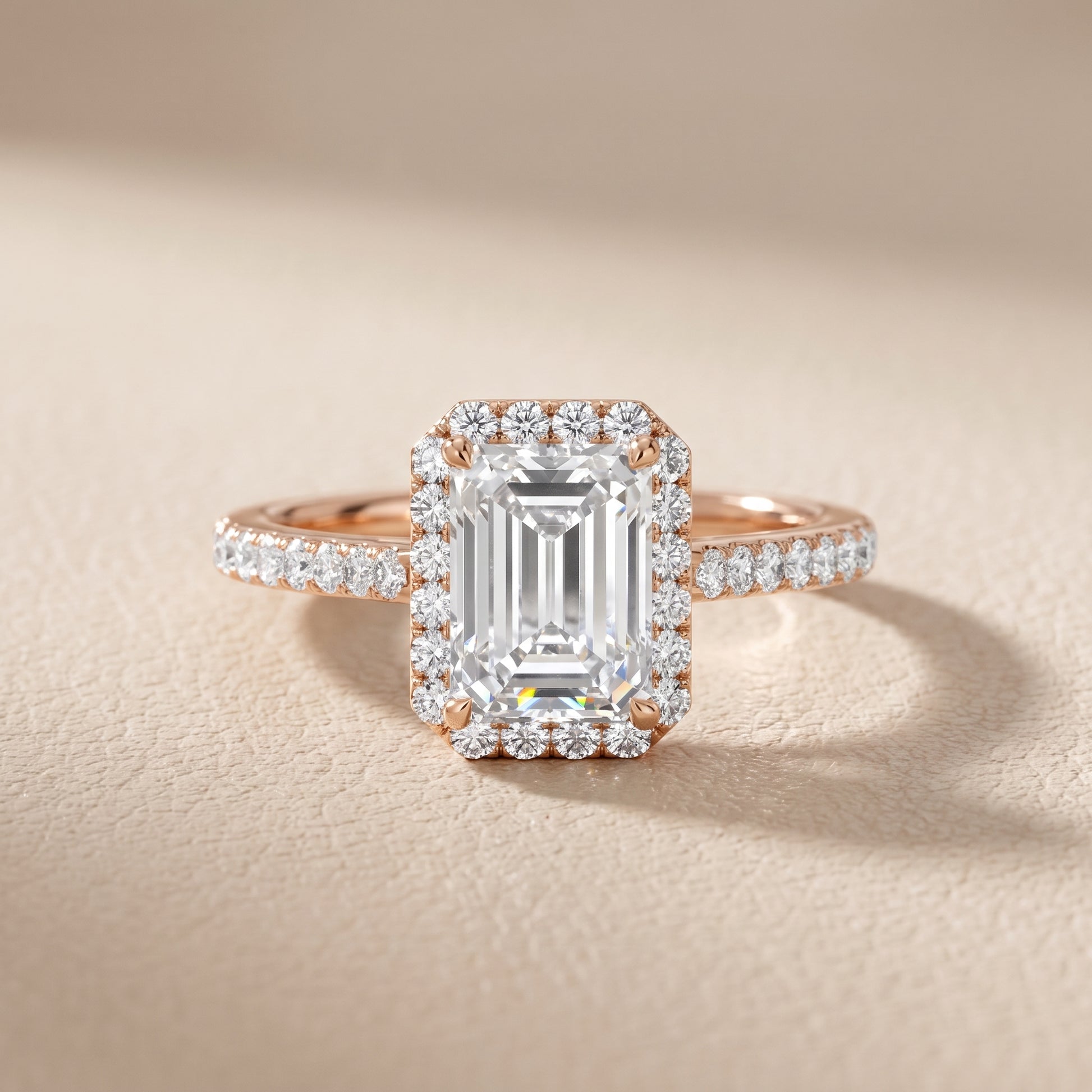 Alma Halo Pavé Emerald Diamond Ring in Rose Gold - front.jpg