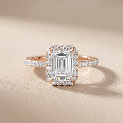 Alma Halo Pavé Emerald Diamond Ring in Rose Gold - front.jpg