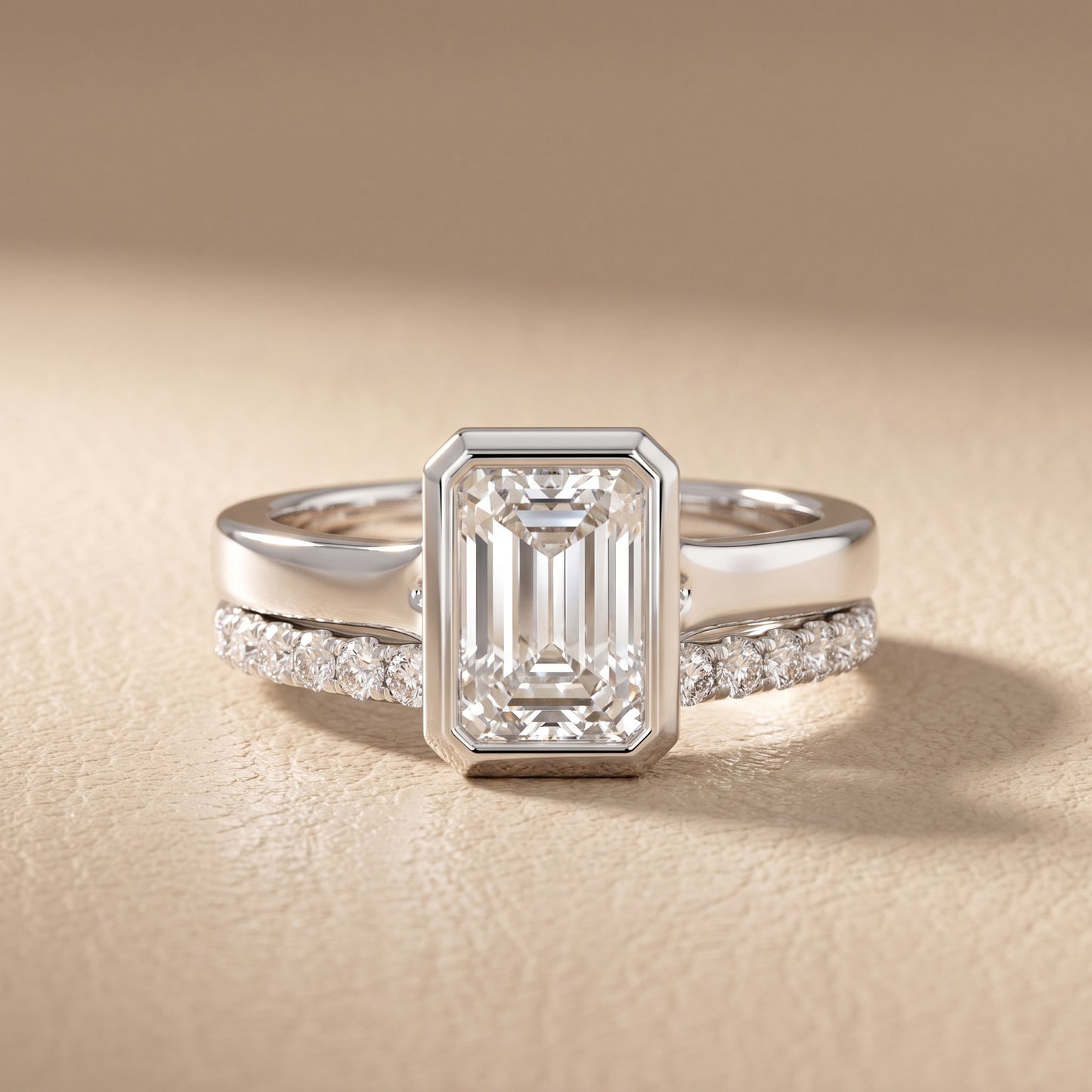 Ayla Bezel Bypass Emerald Diamond Ring in Silver - front.jpg