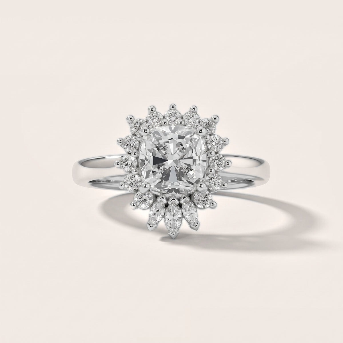 Roslyn Sunburst Halo Cushion Diamond Engagement Ring in Silver - front.jpg