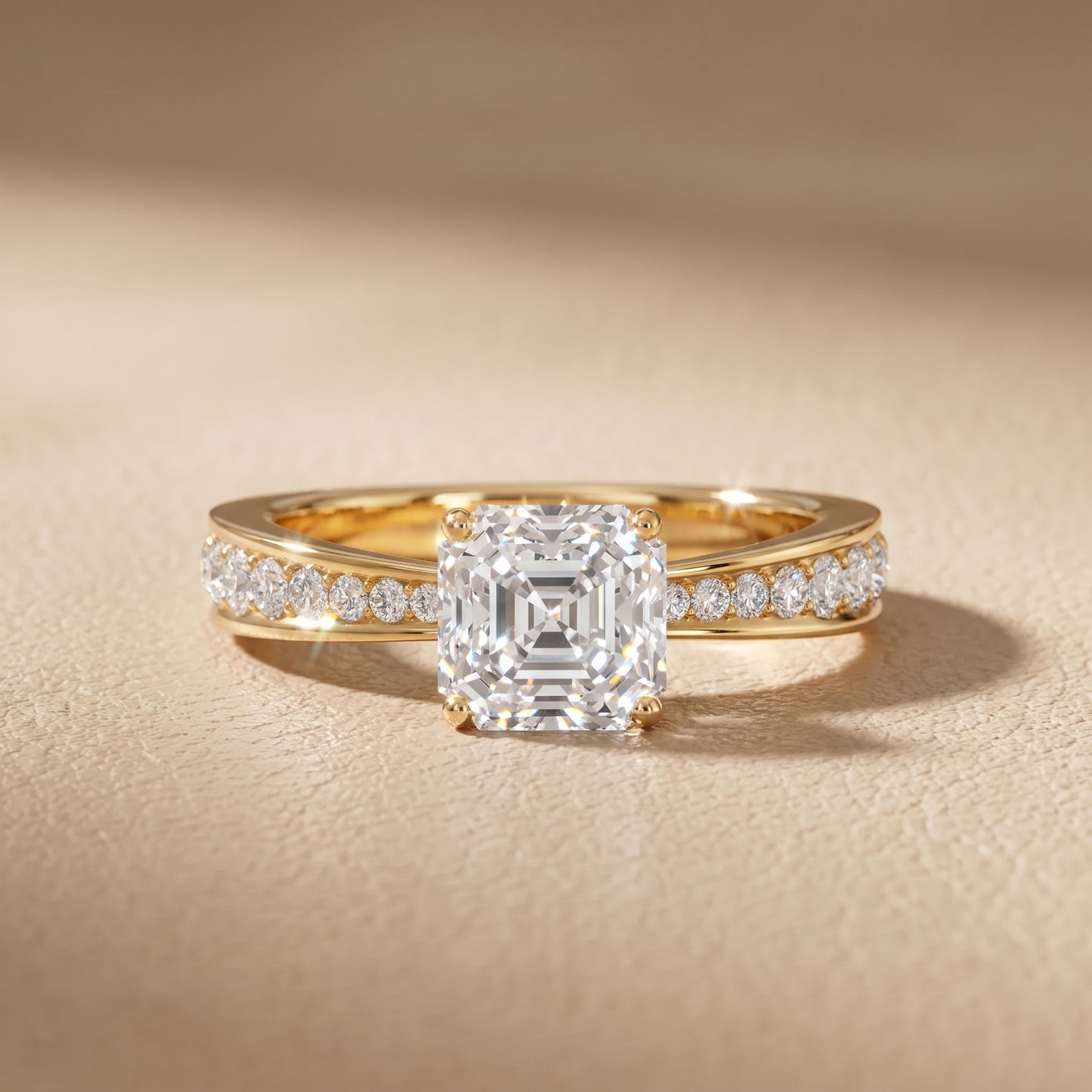 Rhea Sidestone Pavé Asscher Diamond Engagement Ring in Yellow Gold - front.jpg