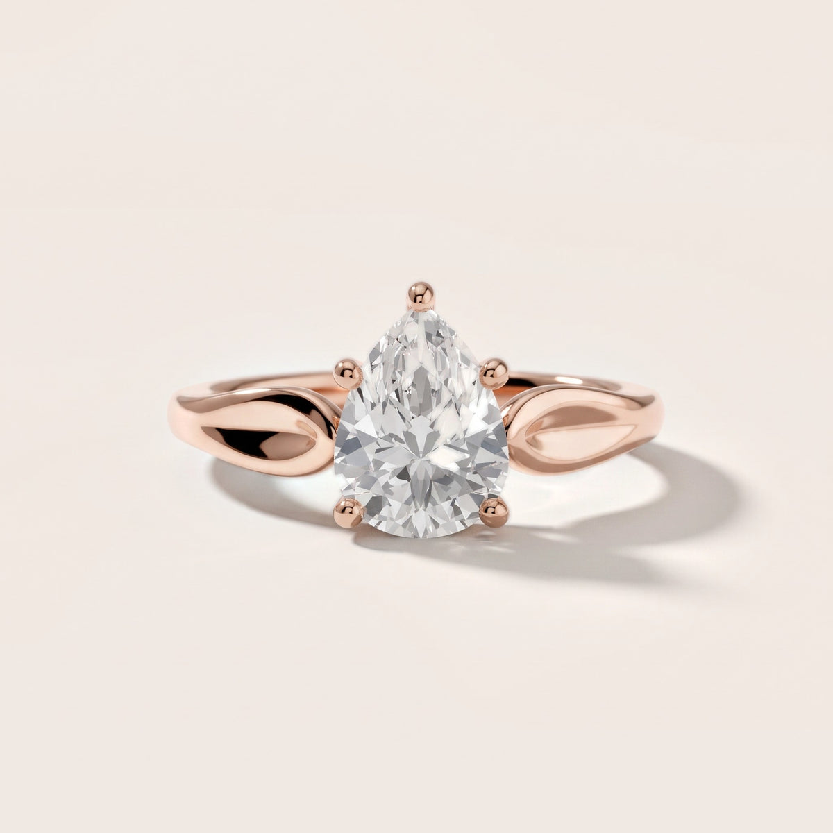 Lauretta Leaf Solitaire Pear Diamond Engagement Ring in Rose Gold - front.jpg
