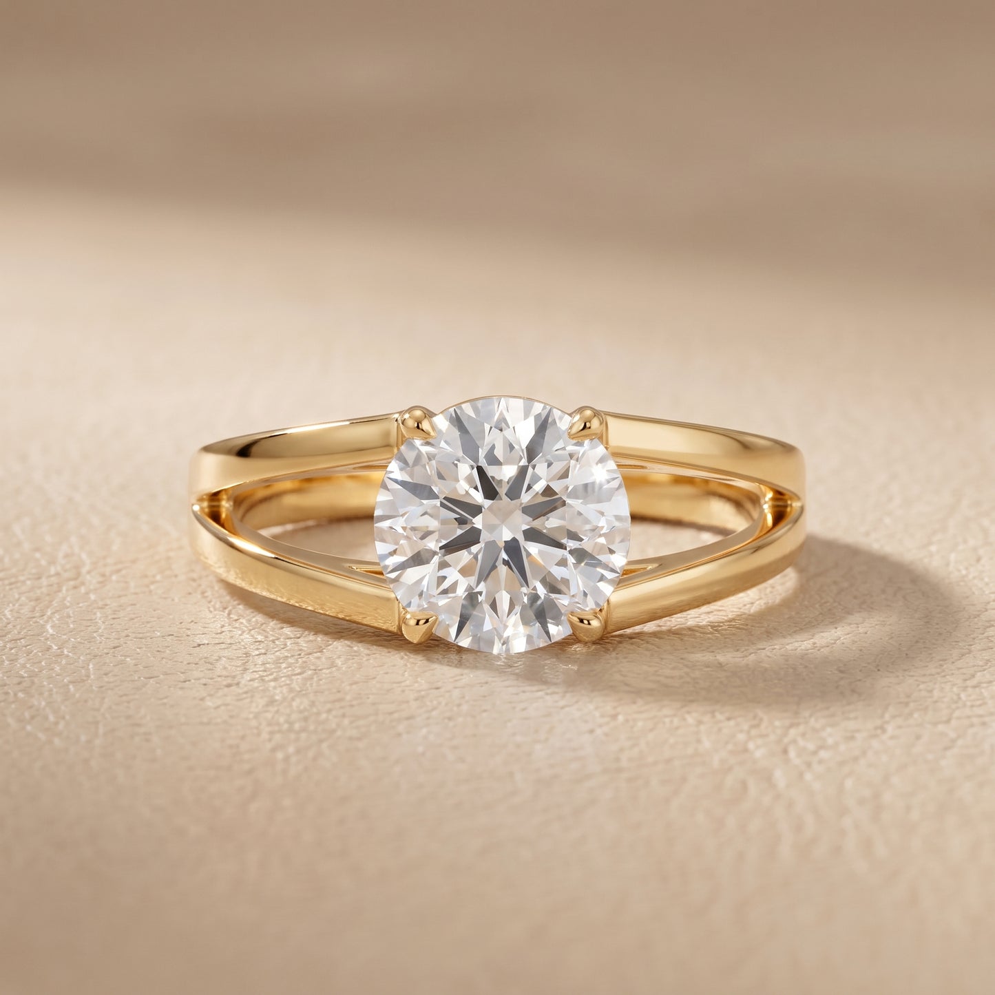 Giselle Solitaire Split Shank Round Diamond Engagement Ring in Yellow Gold - front.jpg