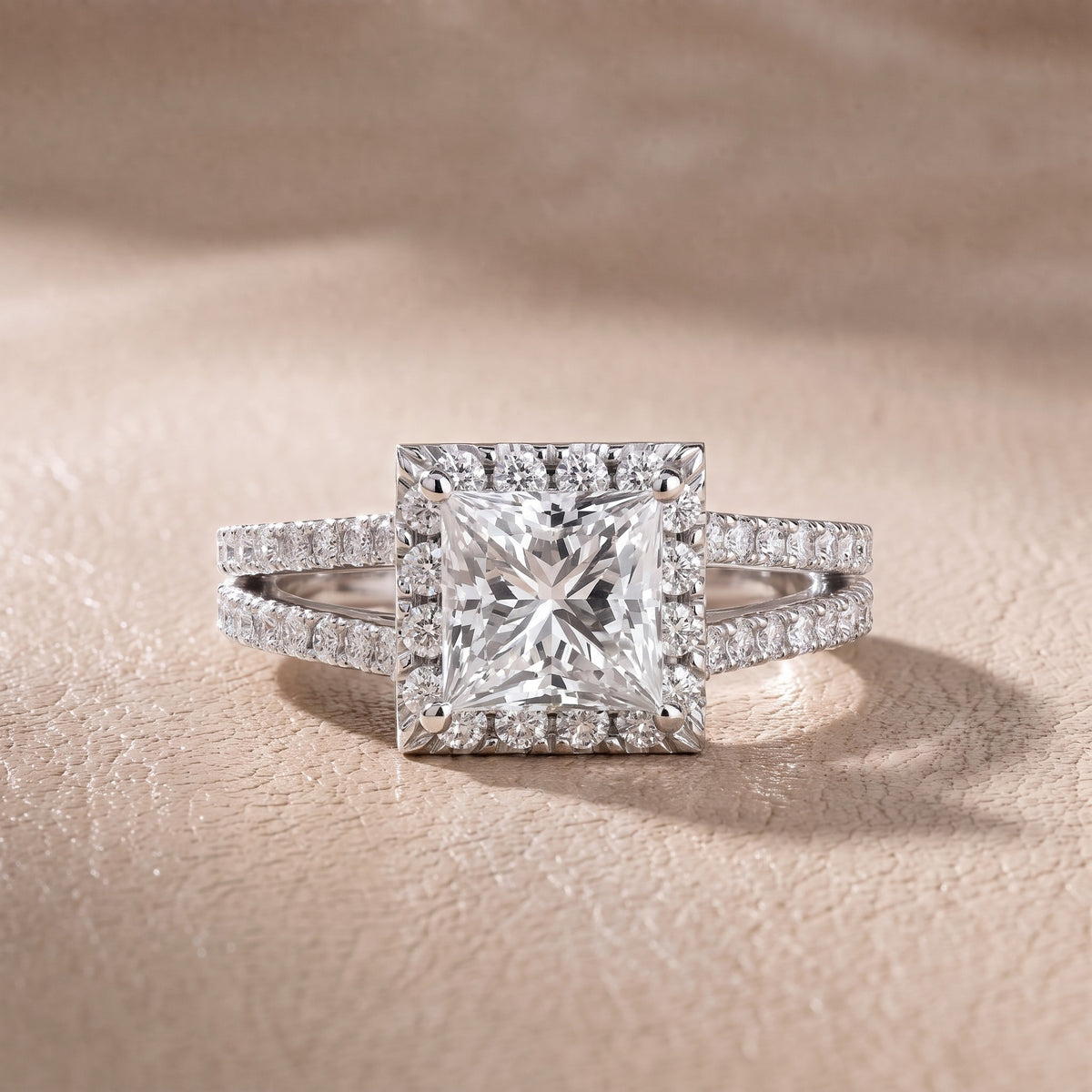 Kira Halo Split Shank Princess Diamond Engagement Ring in White Gold - front.jpg