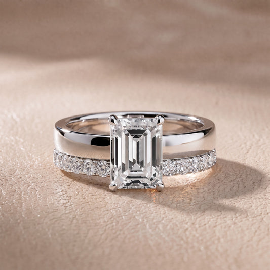 Josephine Split Shank Pavé Emerald Diamond Engagement Ring in Platinum - front.jpg