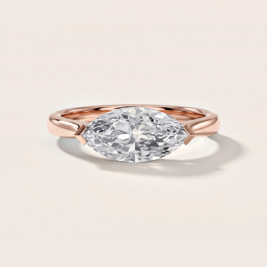 Magnolia East-West Marquise Diamond Engagement Ring in Rose Gold