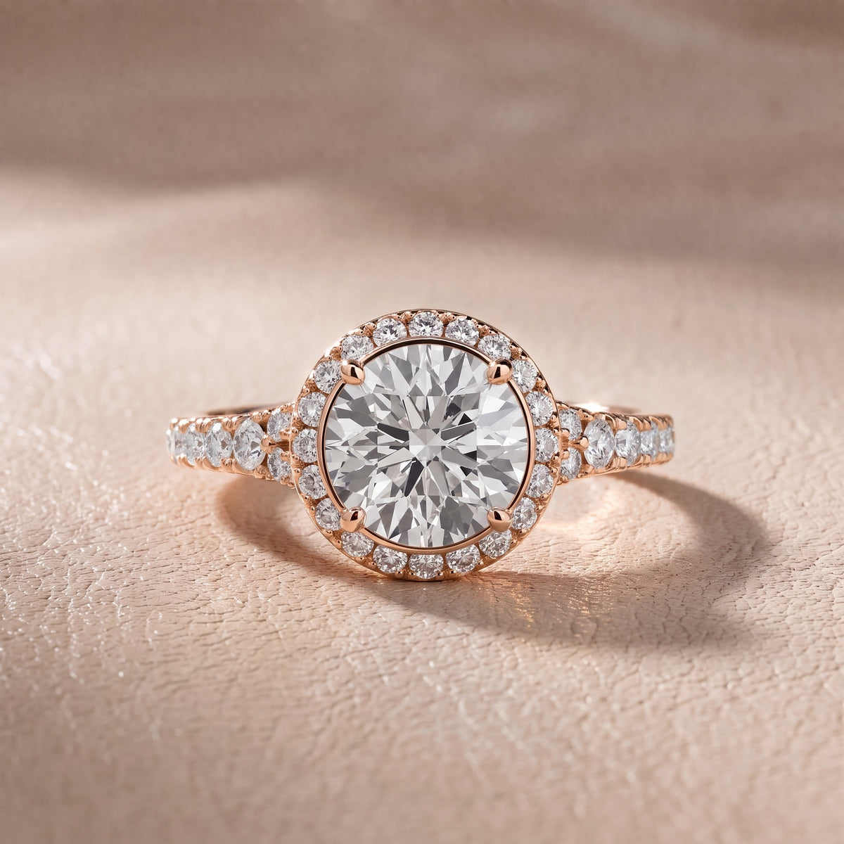 Bella Halo Pavé Round Diamond Engagement Ring in Rose Gold - front.jpg