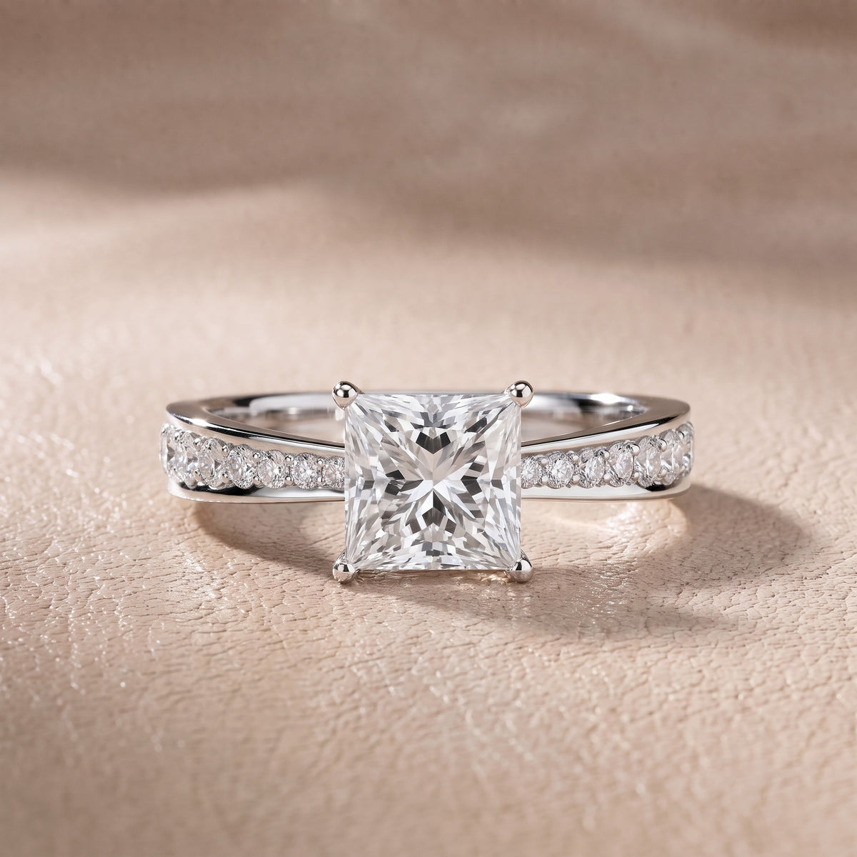 Rhea Sidestone Pavé Princess Diamond Engagement Ring in Silver - front.jpg
