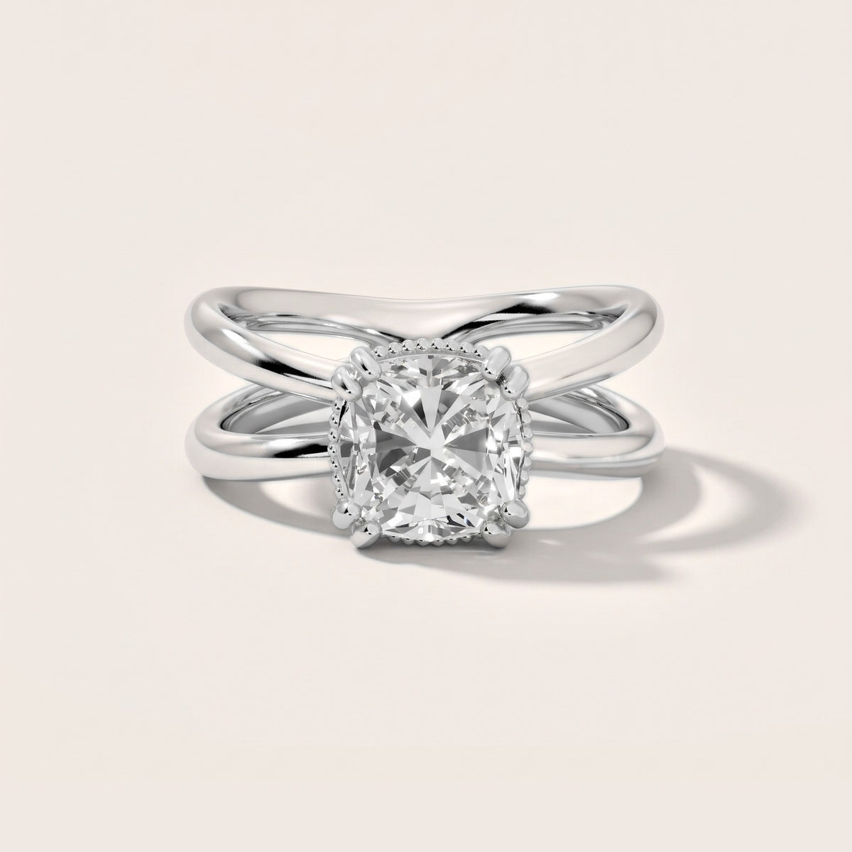 Yvonne Crossover Solitaire Cushion Diamond Engagement Ring in Platinum - front.jpg