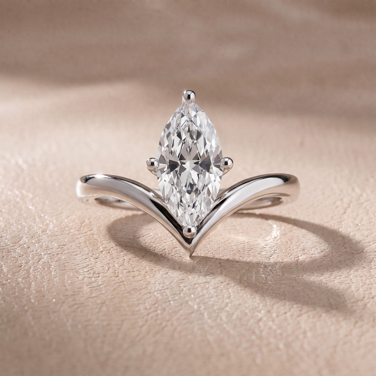 Evelyn Chevron Solitaire Marquise Diamond Engagement Ring in Silver - front.jpg