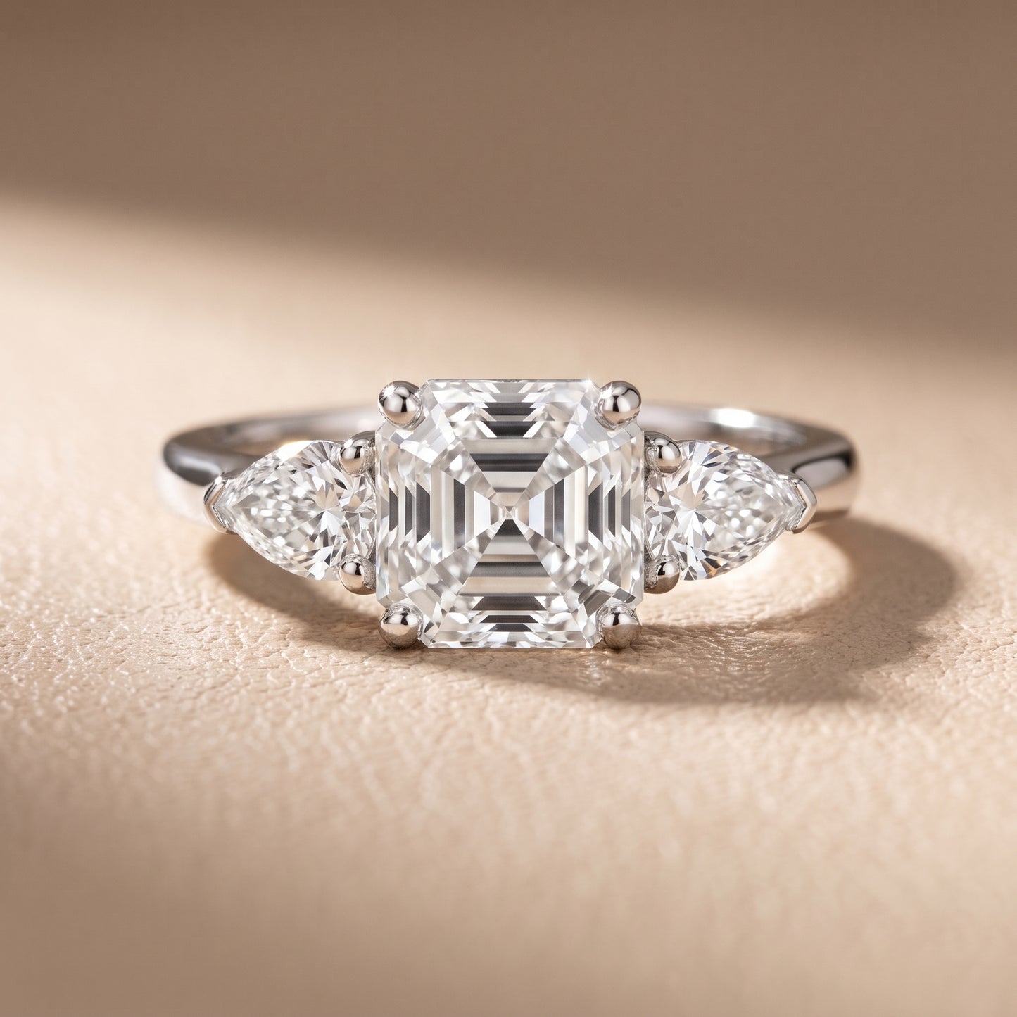 Mirabel Three-Stone Asscher Diamond Engagement Ring in Silver - front.jpg