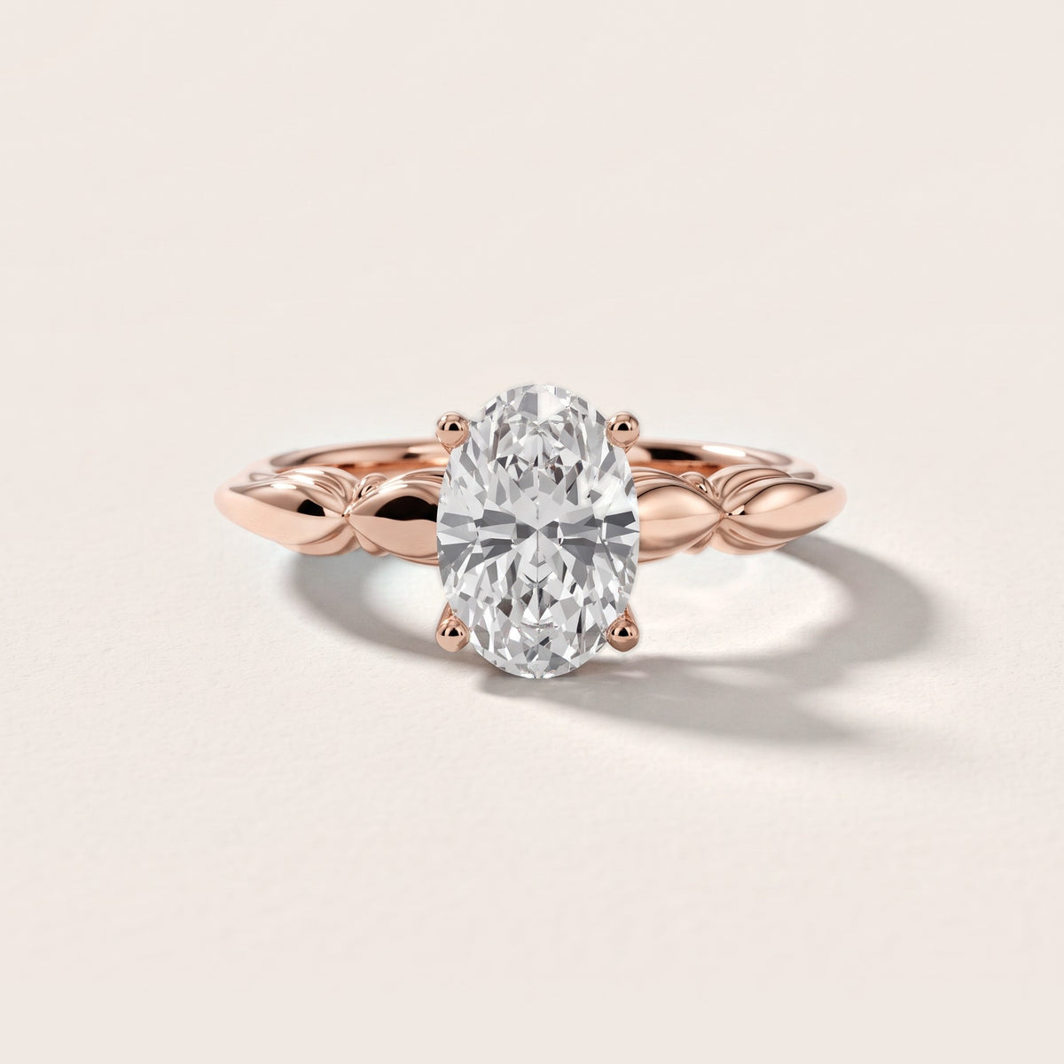 Verena Engraved Leaf Oval Diamond Engagement Ring in Rose Gold - front.jpg