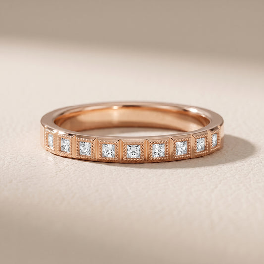 Anthea Milgrain Bezel Princess Diamond Half Eternity Band in Rose Gold - front.jpg