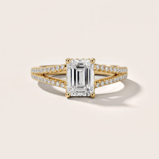 Eternal Embrace Solitaire Emerald Diamond Engagement Ring in Yellow Gold
