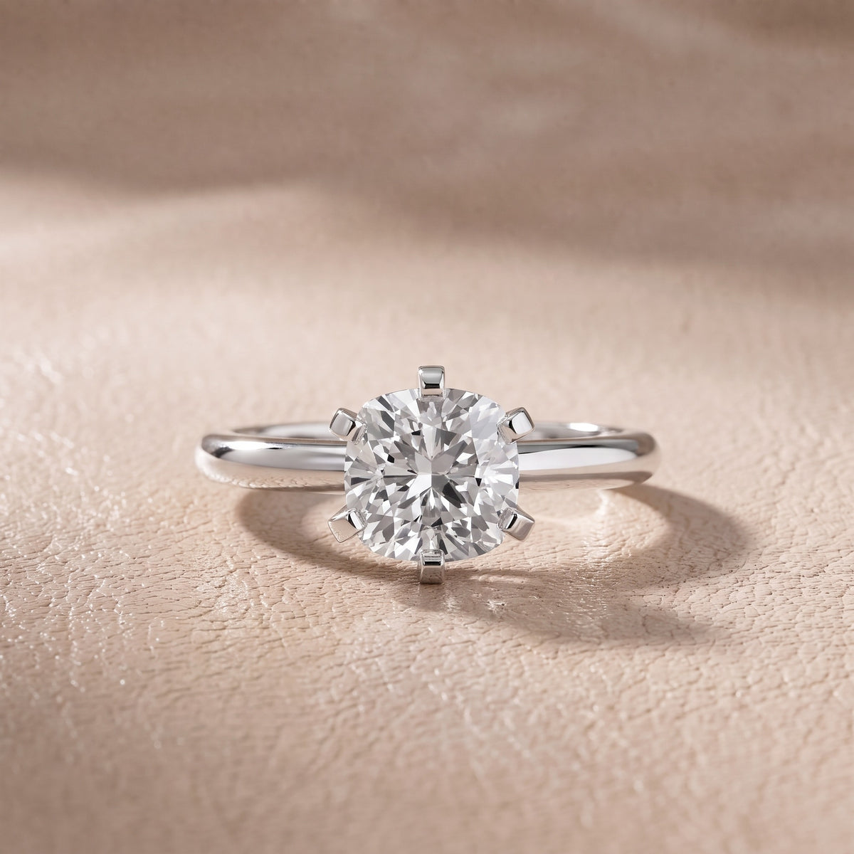 Arabella Six-Prong Solitaire Cushion Diamond Engagement Ring in White Gold - front.jpg