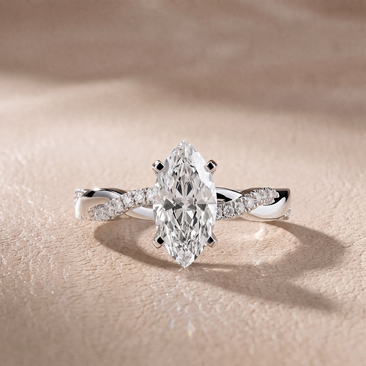 Twisted Side Stone Marquise Diamond Engagement Ring in Platinum - front.jpg