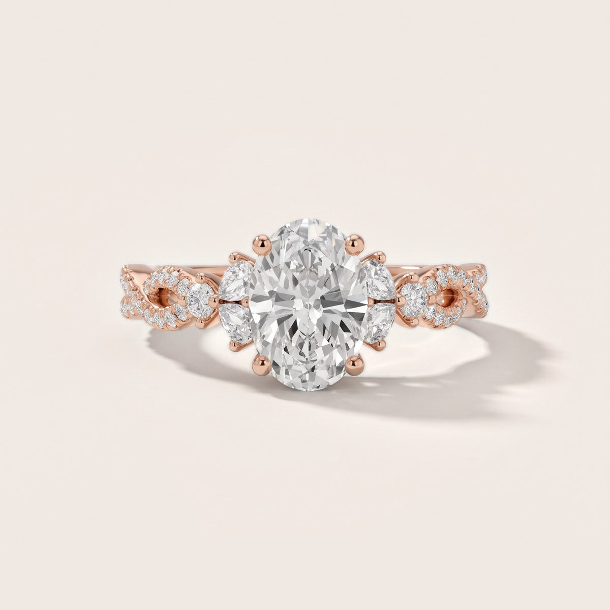 Neva Infinity Twist Oval Diamond Engagement Ring in Rose Gold - front.jpg
