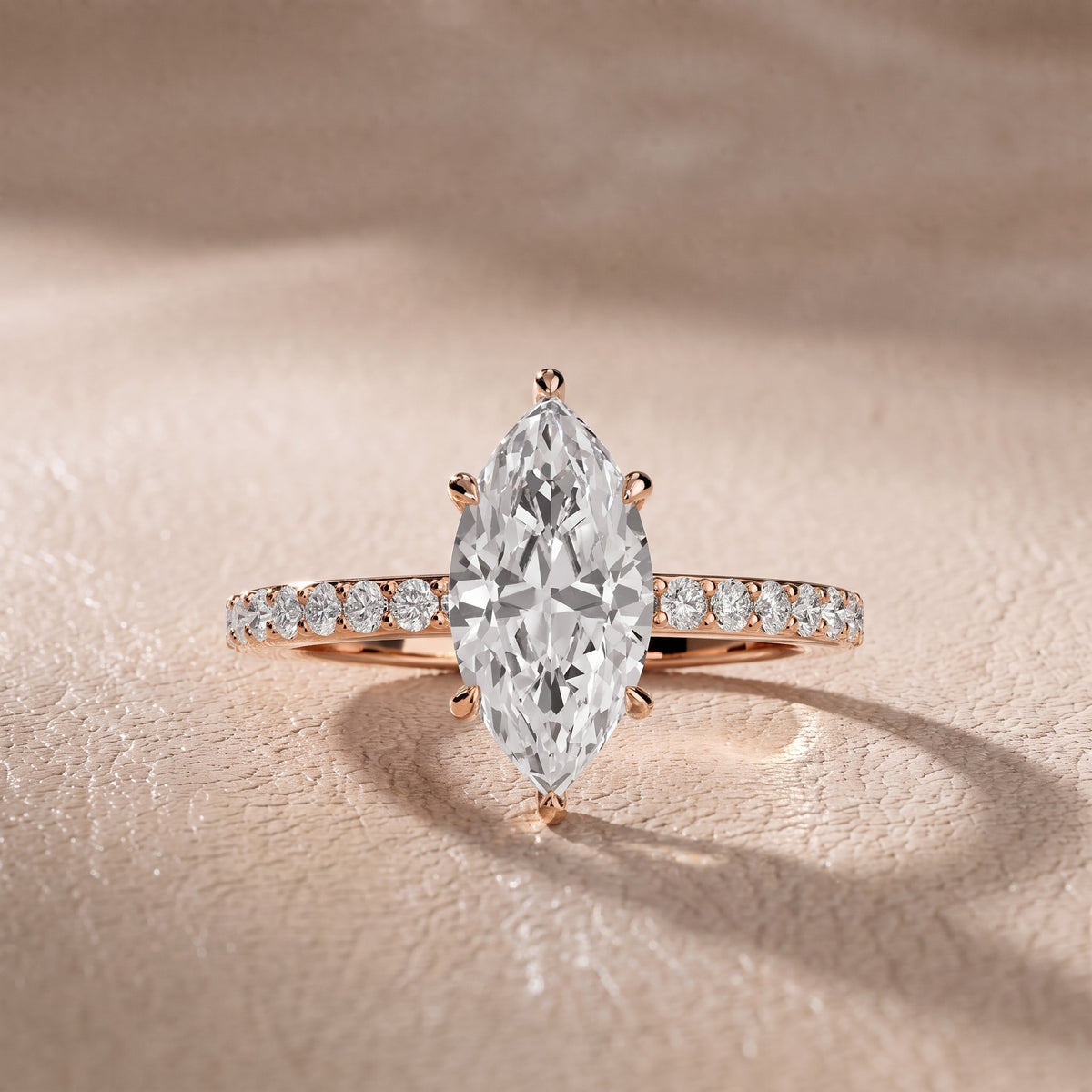 Annabel Pavé Solitaire Marquise Diamond Engagement Ring in Rose Gold - front.jpg