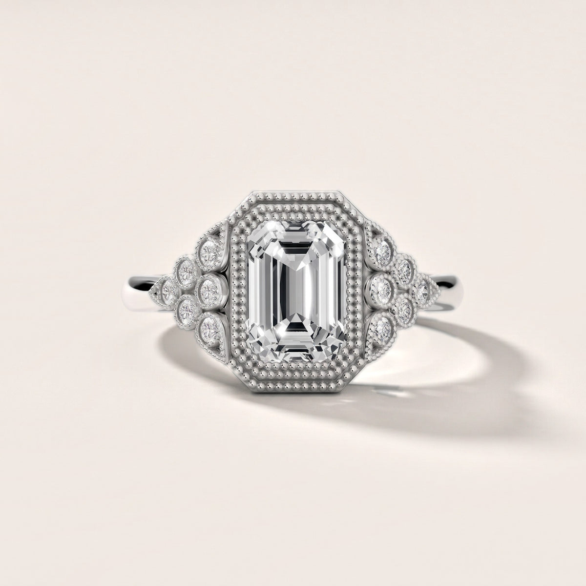 Effie Vintage Bezel Emerald Diamond Engagement Ring in Silver - front.jpg
