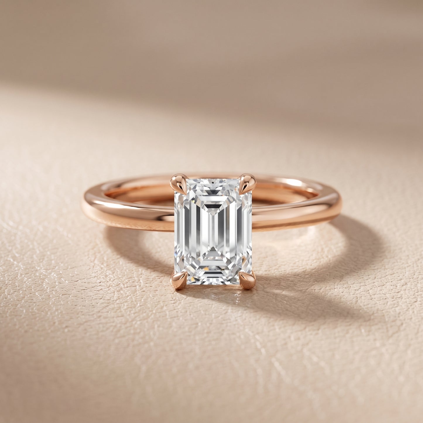 Nella Petite Solitaire Emerald Diamond Engagement Ring in Rose Gold - front.jpg