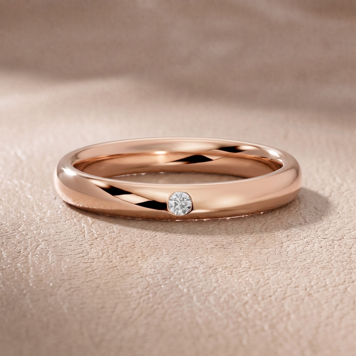 Elizabeth Comfort Fit Bezel Round Diamond Wedding Band in Rose Gold - front.jpg