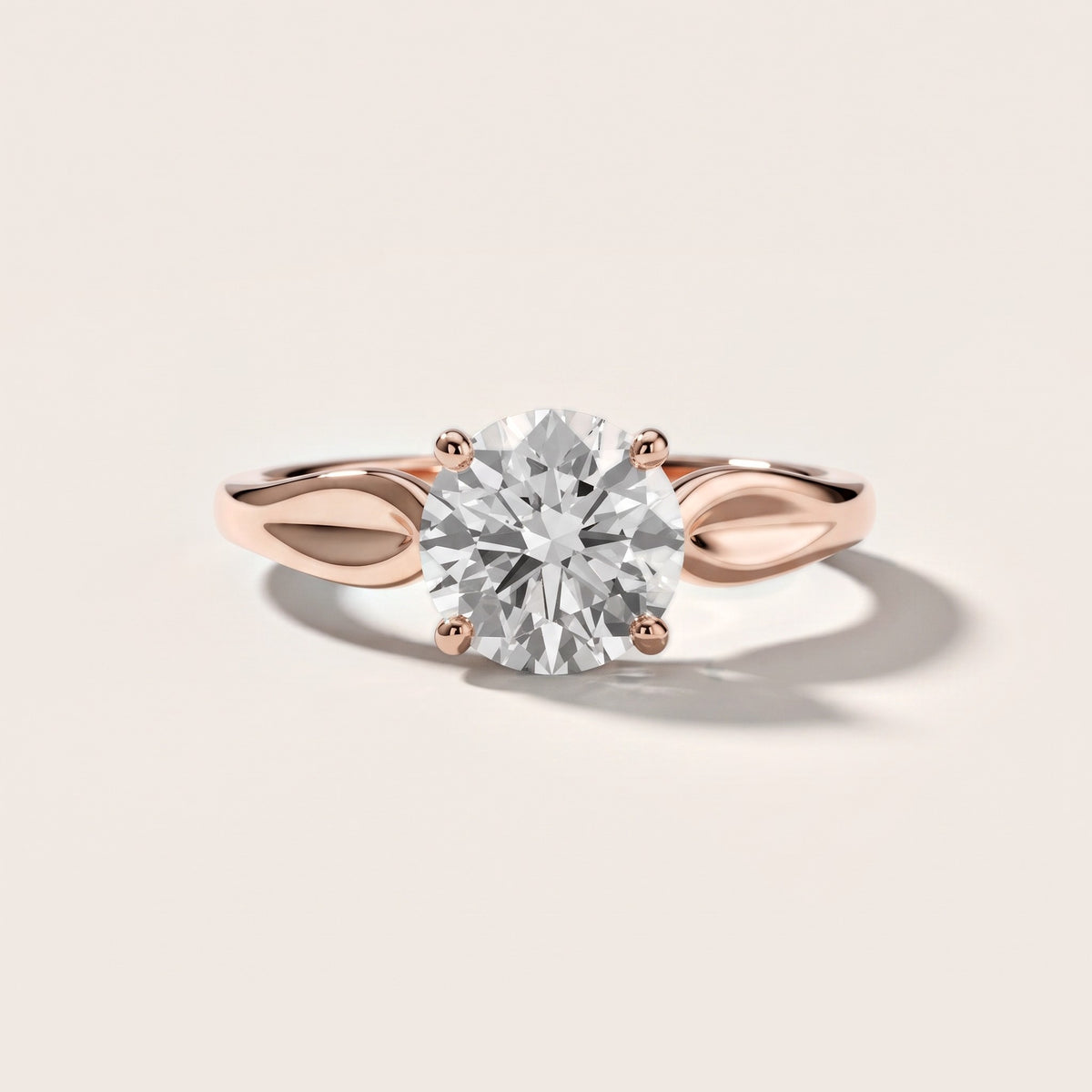 Lauretta Leaf Solitaire Round Diamond Engagement Ring in Rose Gold - front.jpg