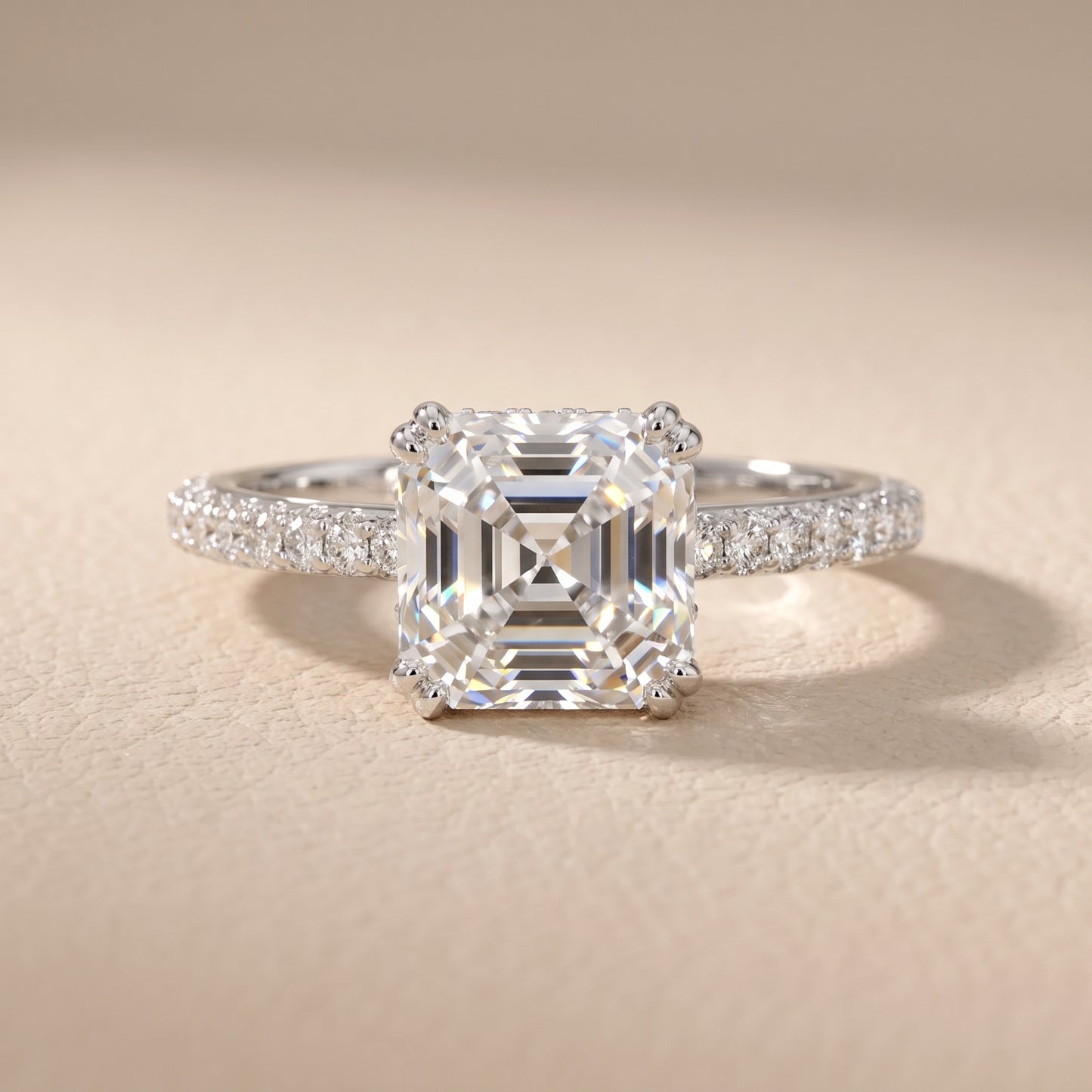 Violet Hidden Halo Pavé Asscher Diamond Ring in Silver - front.jpg