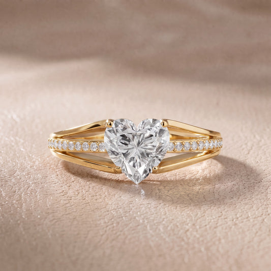 Lucinda Split Shank Heart Diamond Engagement Ring in Yellow Gold - front.jpg