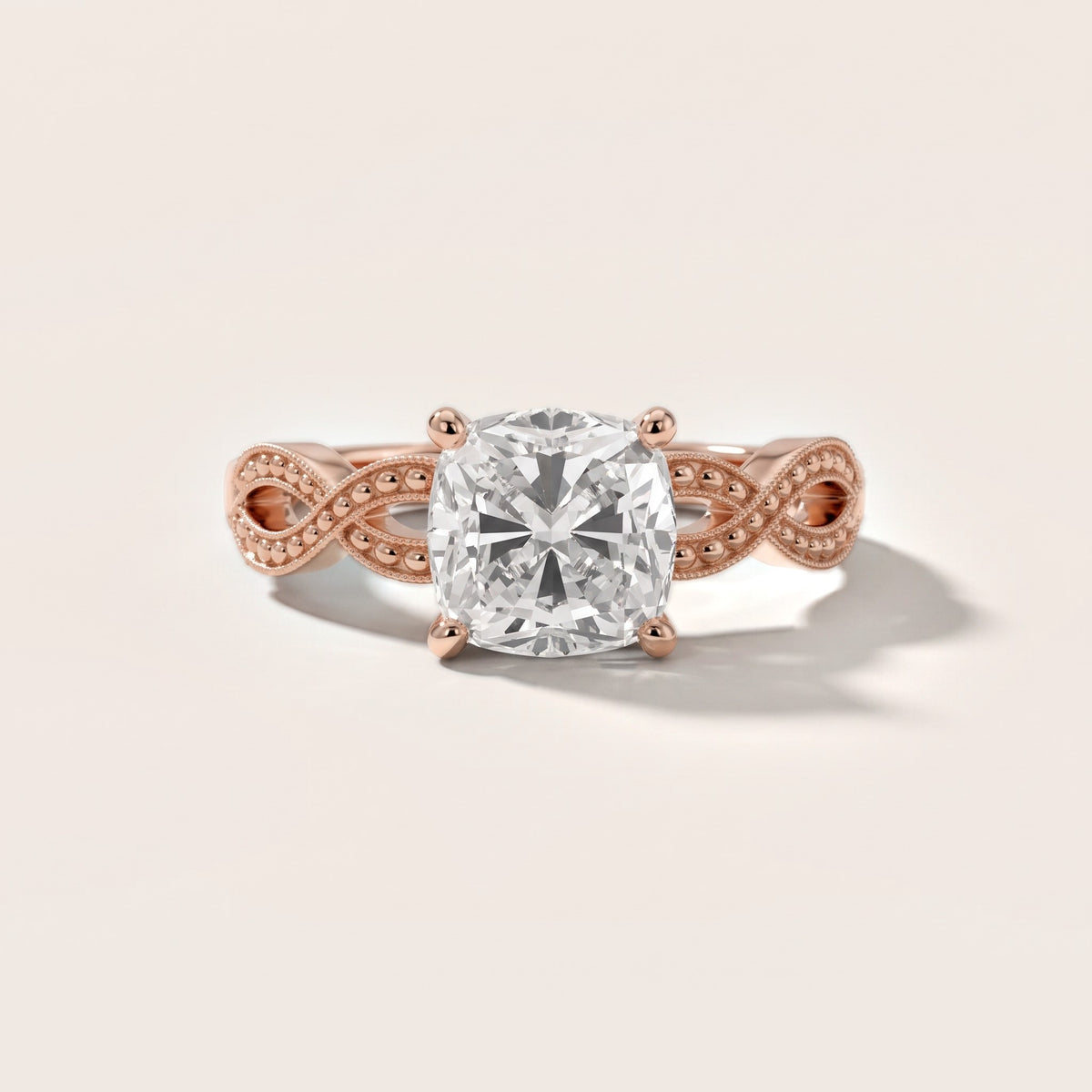 Jeanie Twist Solitaire Cushion Diamond Engagement Ring in Rose Gold - front.jpg
