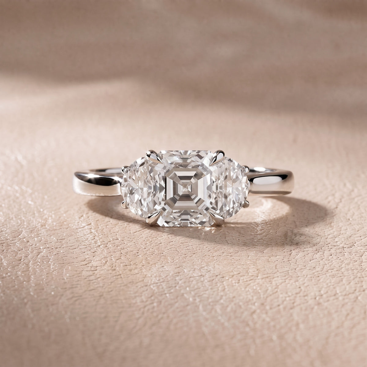 Romy Three-Stone Asscher Diamond Engagement Ring in Silver - front.jpg