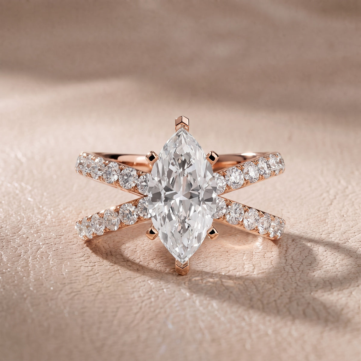 Ilaria Criss Cross Pavé Marquise Diamond Engagement Ring in Rose Gold - front.jpg
