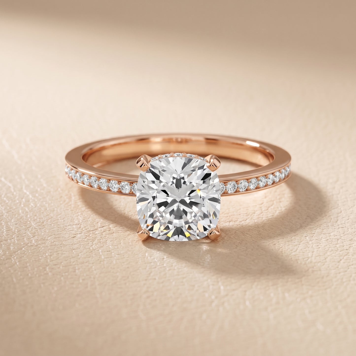 Naia Hidden Halo Cushion Diamond Ring in Rose Gold - front.jpg