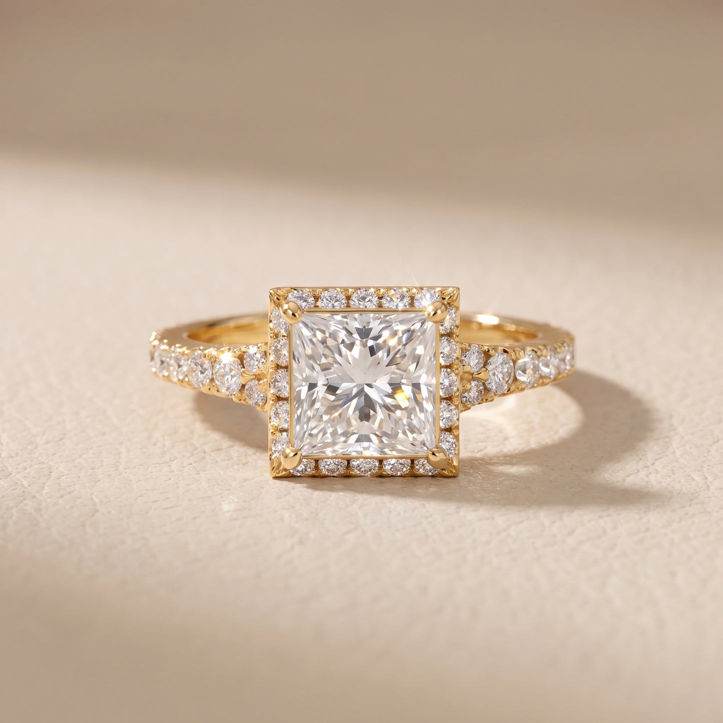 Bella Halo Pavé Princess Diamond Engagement Ring in Yellow Gold - front.jpg